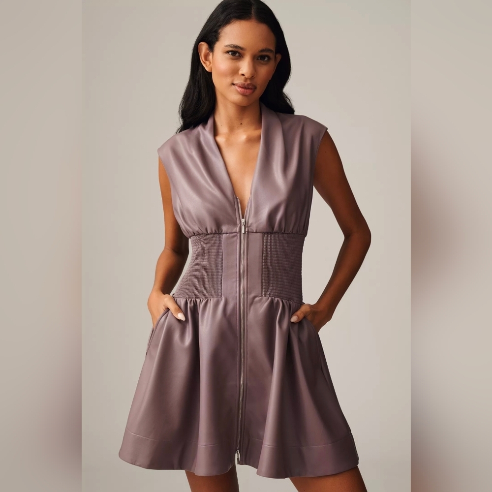 Anthropologie Tommie Faux Leather Zip-Front Mini Shirt Dress